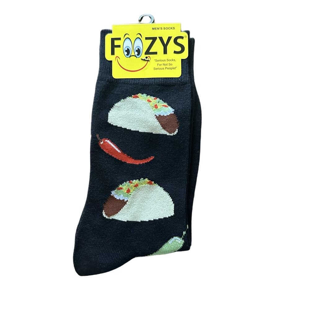 NWT Foozys Taco Chili Pepper Pattern Novelty Crew Socks Mens One Size